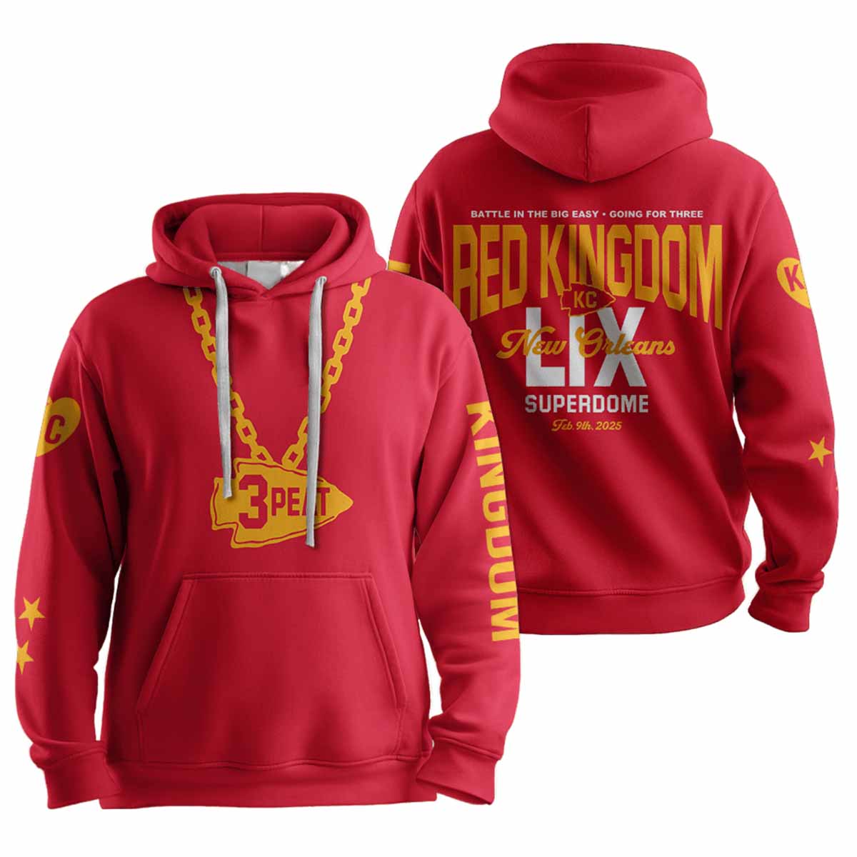 Chiefs 3 Peat Red Kingdom LIX Football Unisex Hoodie Chiefs 3 Peat Red Kingdom LIX Football Unisex Hoodie
