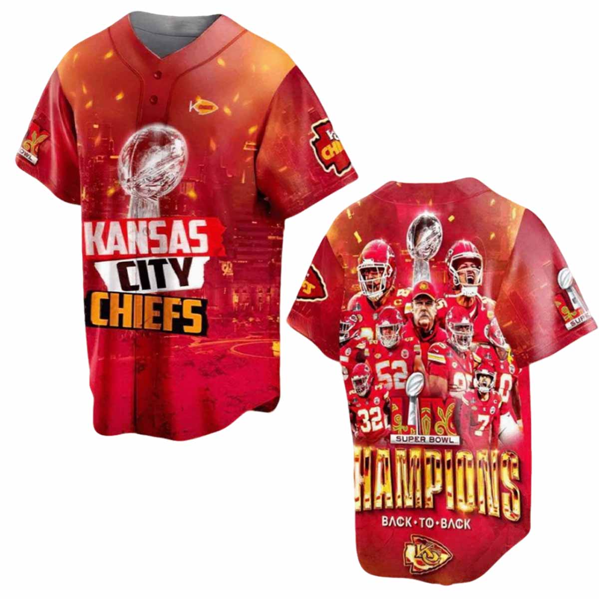 Chiefs Back To Back Super Bowl LIX Champions 2025 Baseball Jersey Chiefs Back To Back Super Bowl LIX Champions 2025 Baseball Jersey