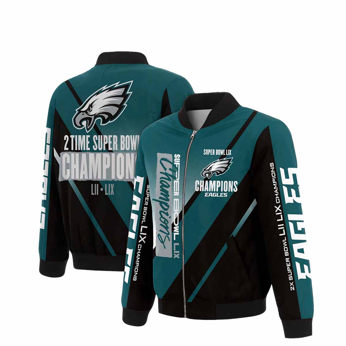 Eagles 2 Time Super Bowl Champions LII LIX Bomber Jacket Eagles 2 Time Super Bowl Champions LII LIX Bomber Jacket