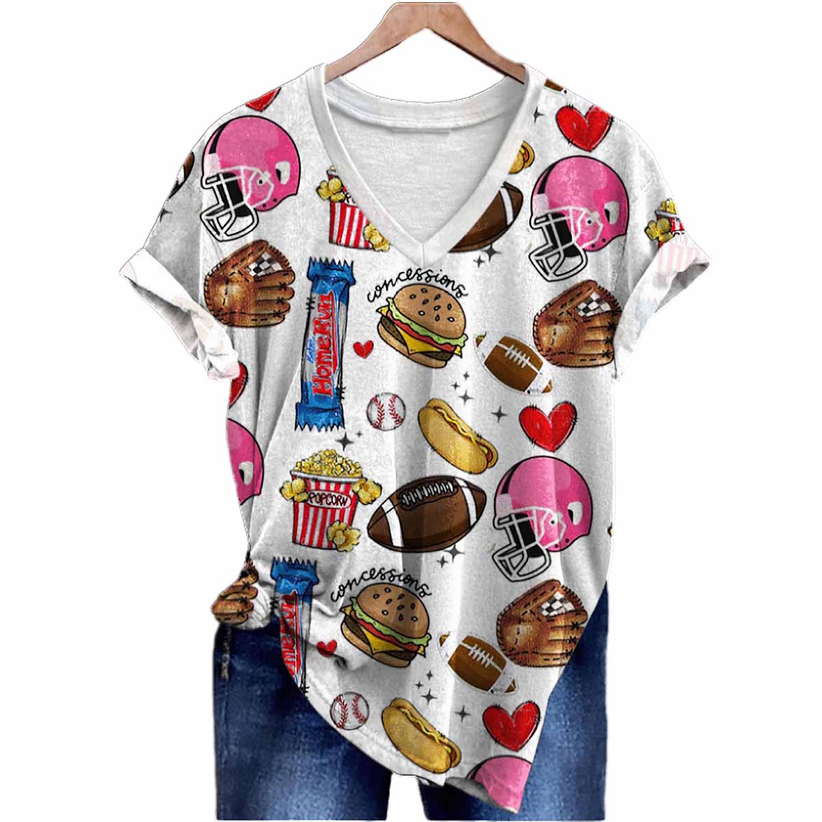 Football Props Hamburger Popcorn Fun Print Shirt Football Props Hamburger Popcorn Fun Print Shirt