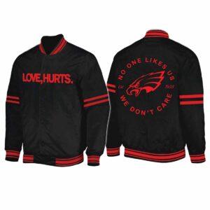 Jalen Hurts Love Hurts No One Like Us We Don’t Care Jacket Jalen Hurts Love Hurts No One Like Us We Don’t Care Jacket
