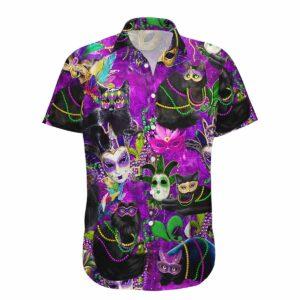 Happy Mardi Gras Cat Mask Unisex Hawaii Shirt