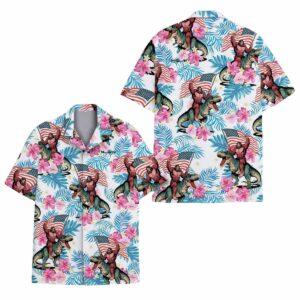 Patriotic Bigfoot Riding Dinosaur Hawaiian Shirt