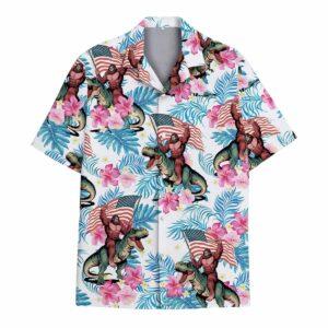 Patriotic Bigfoot Riding Dinosaur Hawaiian Shirt