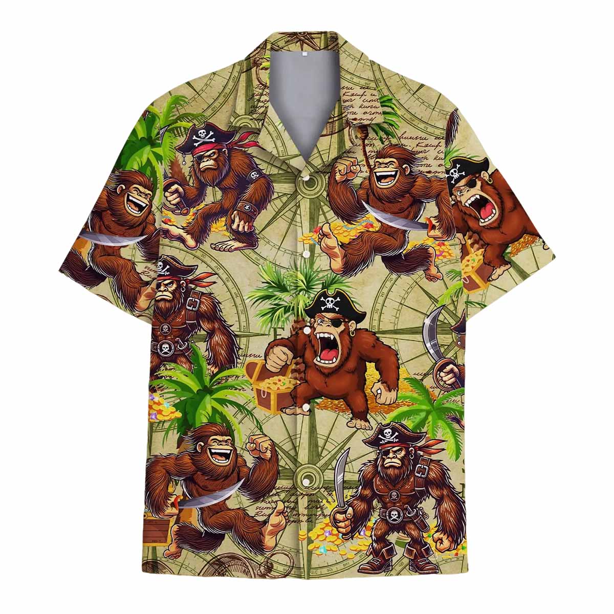 Pirate Bigfoot Squatch Treasure Map Hawaiian Shirt Pirate Bigfoot Squatch Treasure Map Hawaiian Shirt