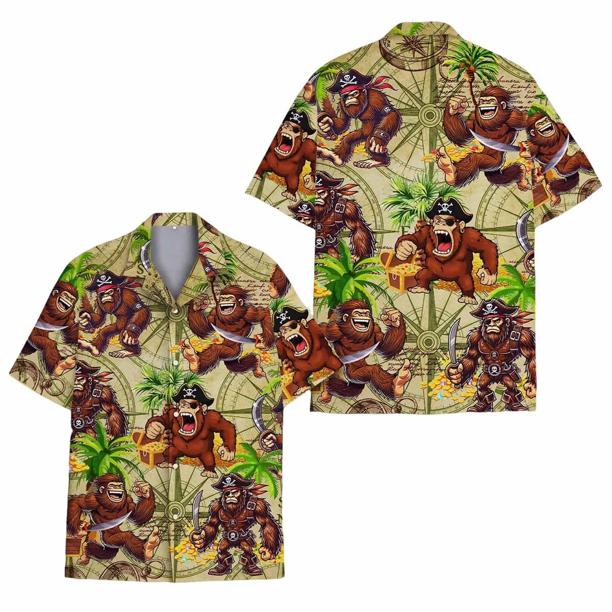 Pirate Bigfoot Squatch Treasure Map Hawaiian Shirt Pirate Bigfoot Squatch Treasure Map Hawaiian Shirt