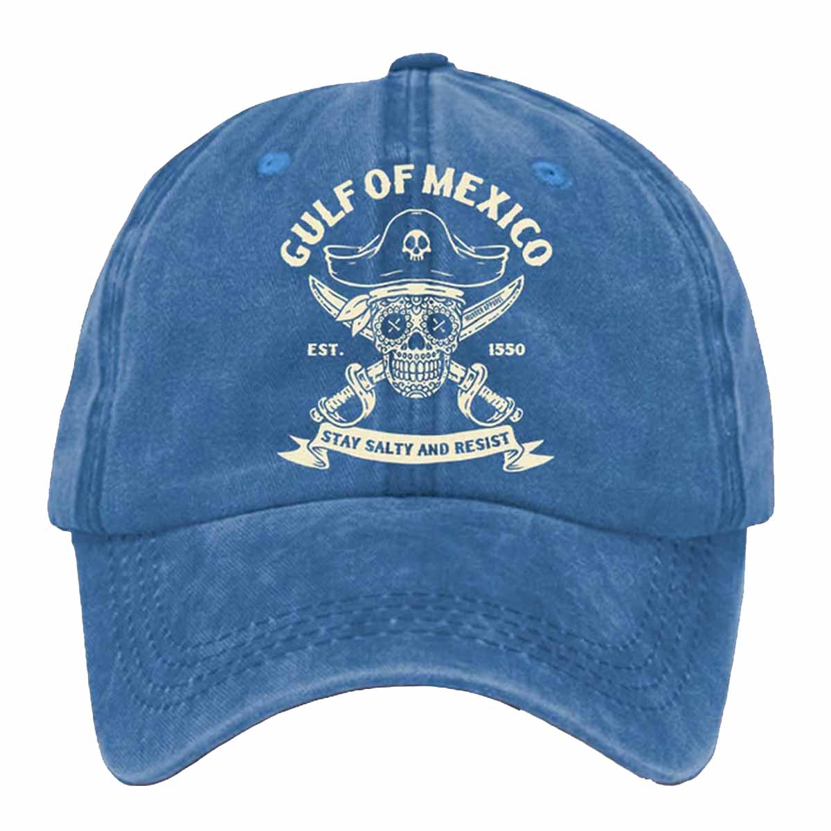 Retro Gulf Of Mexico Est 1550 Stay Salty And Resist Printed Baseball Cap Retro Gulf Of Mexico Est 1550 Stay Salty And Resist Printed Baseball Cap