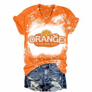 Retro Orange Is The New Idiot Print Tie Dye V-Neck T-Shirt Retro Orange Is The New Idiot Print Tie Dye V-Neck T-Shirt