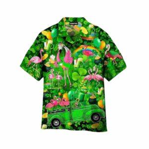 St Patricks Day Hawaiian Shirt Flamingos Drink Beer Hawaiian Shirt