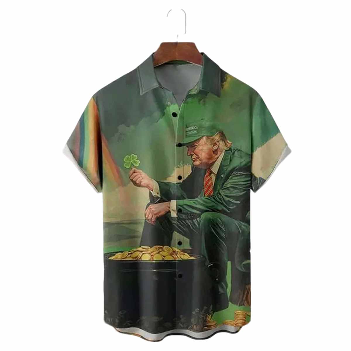Trump Holding Lucky Shamrock Make St Patricks Day Great Again Hawaiian Shirt Trump Holding Lucky Shamrock Make St Patricks Day Great Again Hawaiian Shirt