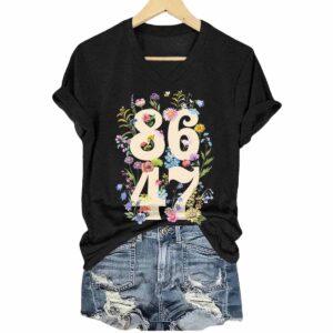 V-Neck Retro Flowers 86 47 Print T-Shirt V-Neck Retro Flowers 86 47 Print T-Shirt