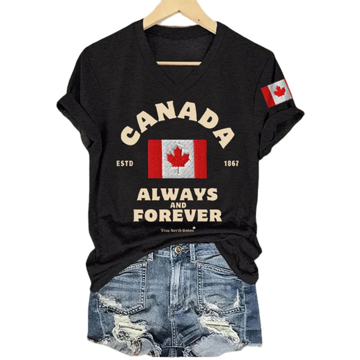 Women's Canada Always And Forever V Neck T Shirt Women's Canada Always And Forever V-Neck T-Shirt