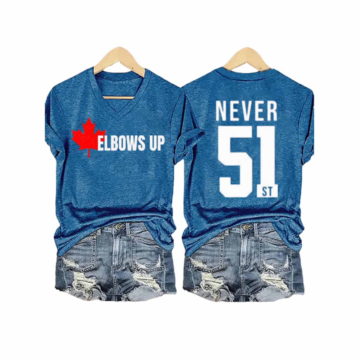 Women’s Canada Elbows Up Never 51 V-Neck T-Shirt Women’s Canada Elbows Up Never 51 V-Neck T-Shirt
