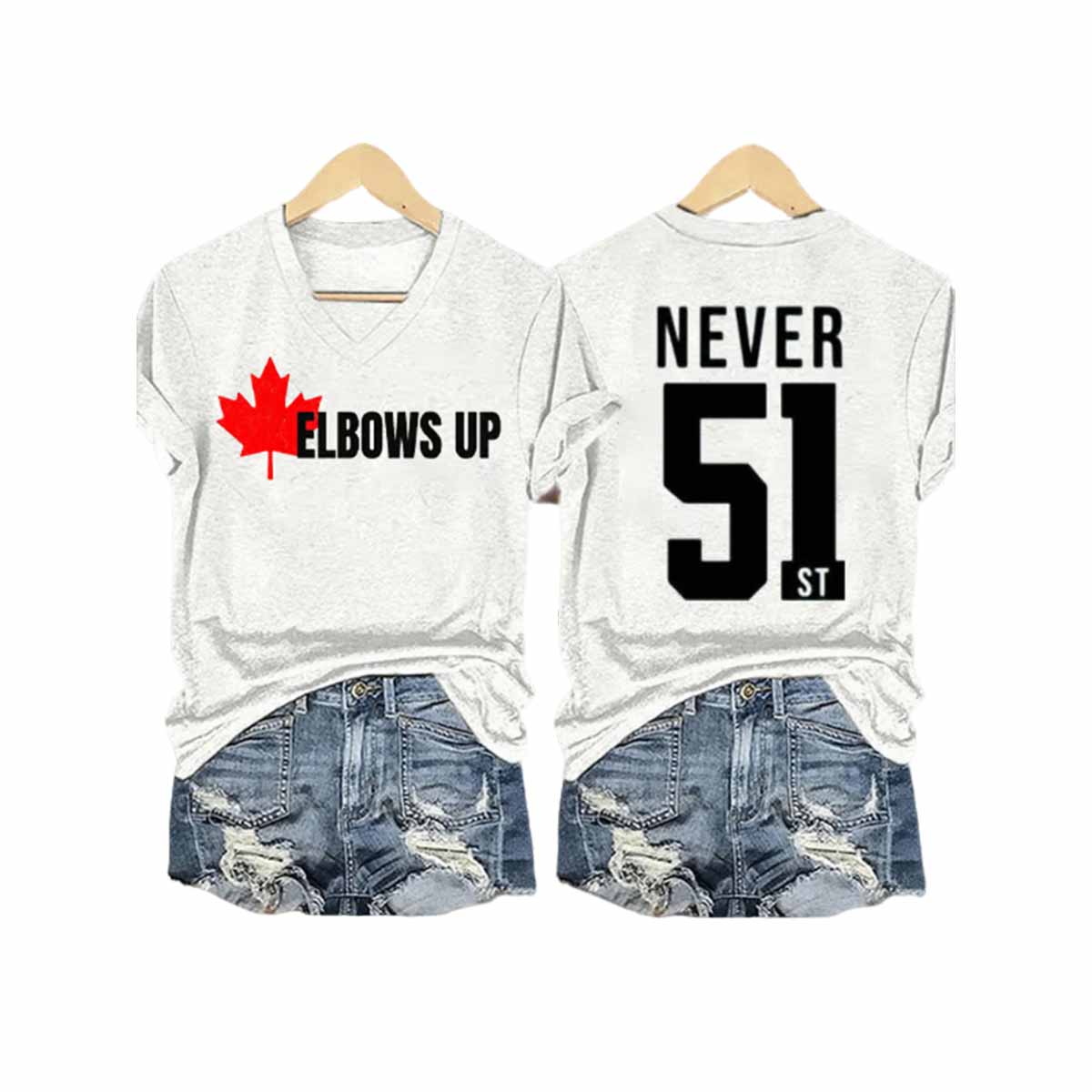 Women’s Canada Elbows Up Never 51 V-Neck T-Shirt Women’s Canada Elbows Up Never 51 V-Neck T-Shirt