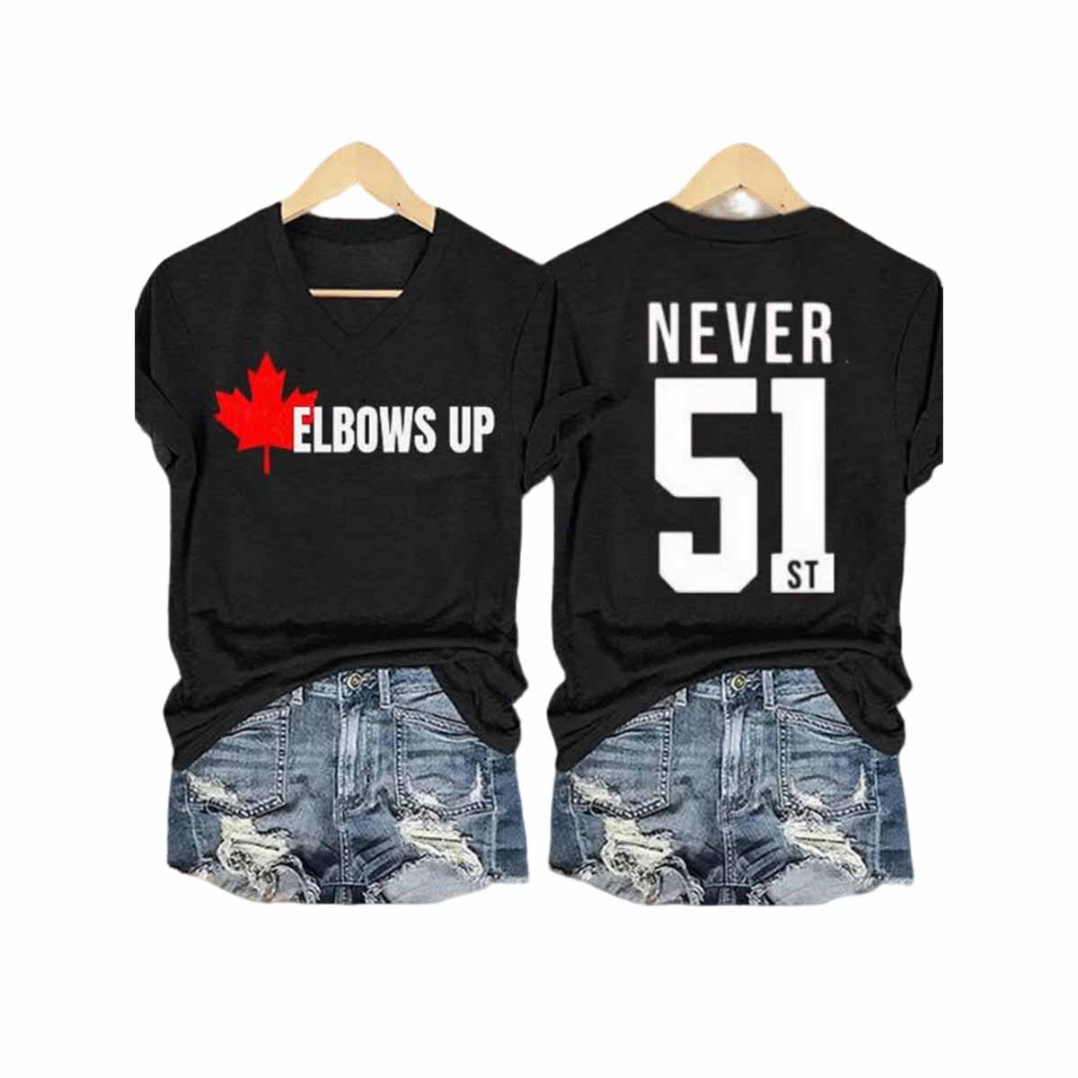 Women's Canada Elbows Up Never 51 V Neck T Shirt Women's Canada Elbows Up Never 51 V-Neck T-Shirt
