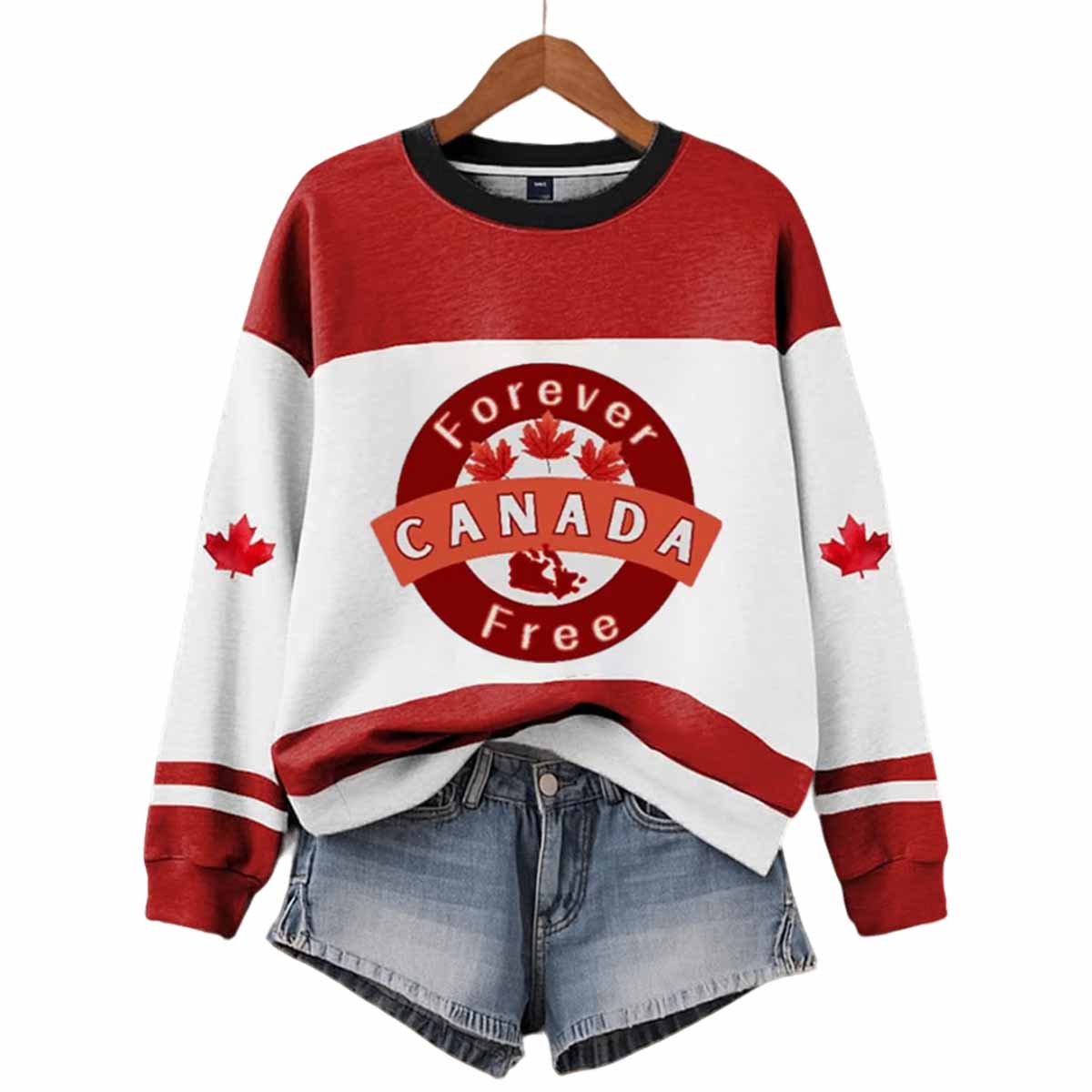 Women's Canada Forever Free Print Casual Sweatshirt Women's Canada Forever Free Print Casual Sweatshirt