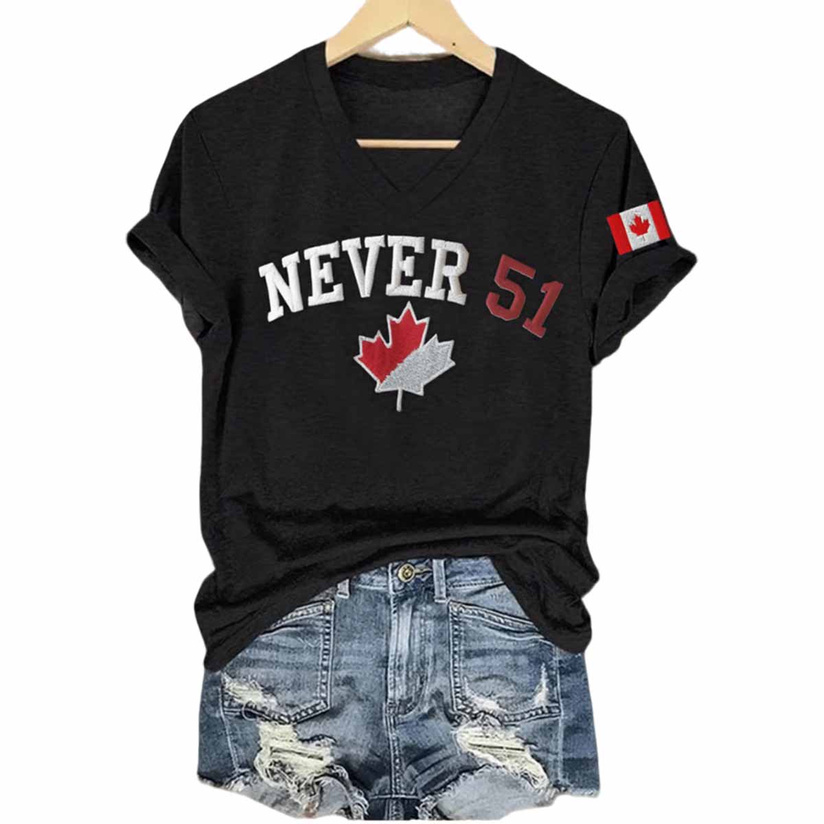 Women's Canada Never 51 V Neck T Shirt Women's Canada Never 51 V-Neck T-Shirt