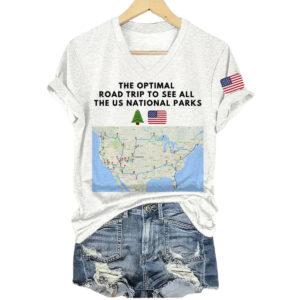 Women's The Optimal Road Trip To See All The Us National Park V Neck T Shirt1
