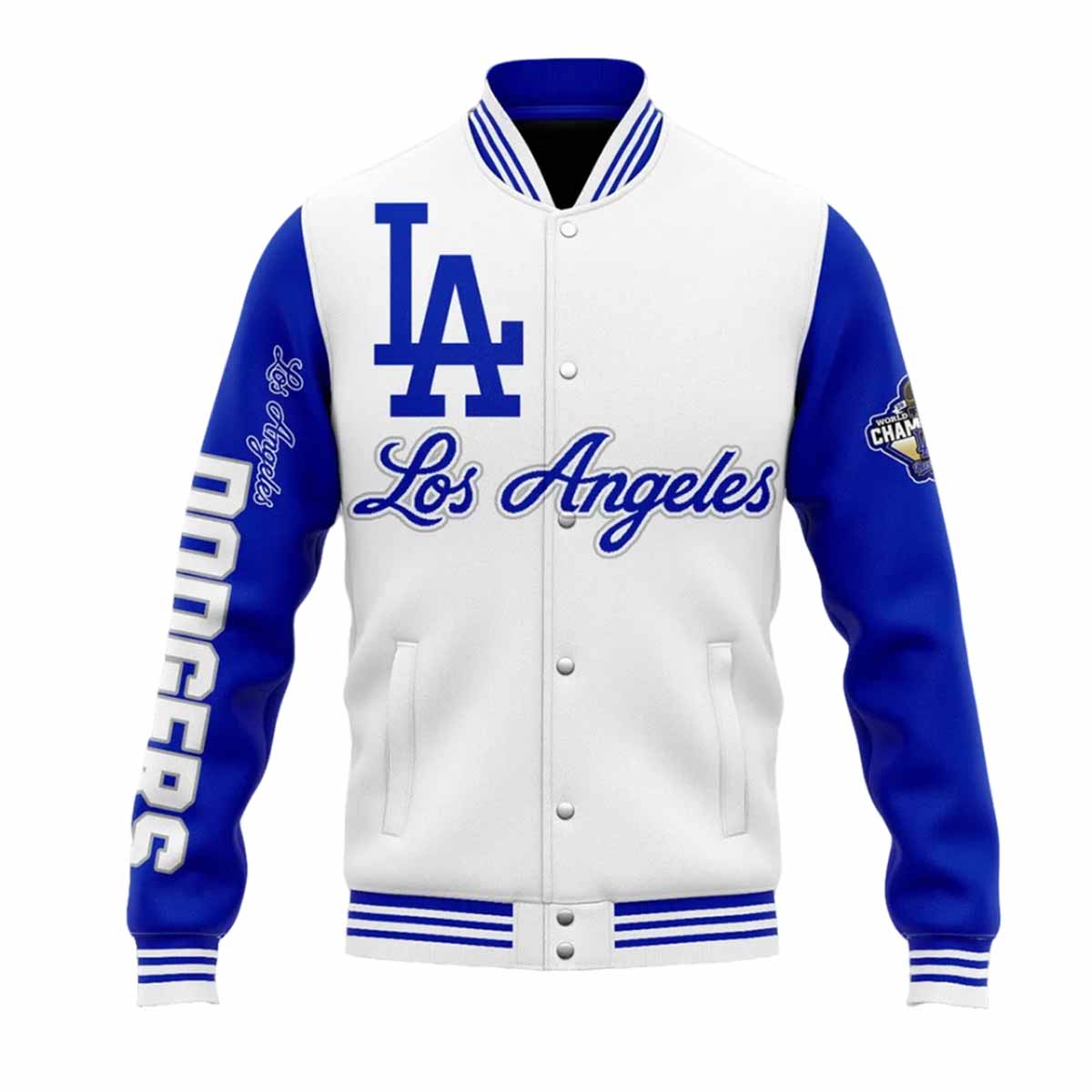 Dodgers World Series Champions 2025 Blue White Baseball Jacket Dodgers World Series Champions 2025 Blue White Baseball Jacket
