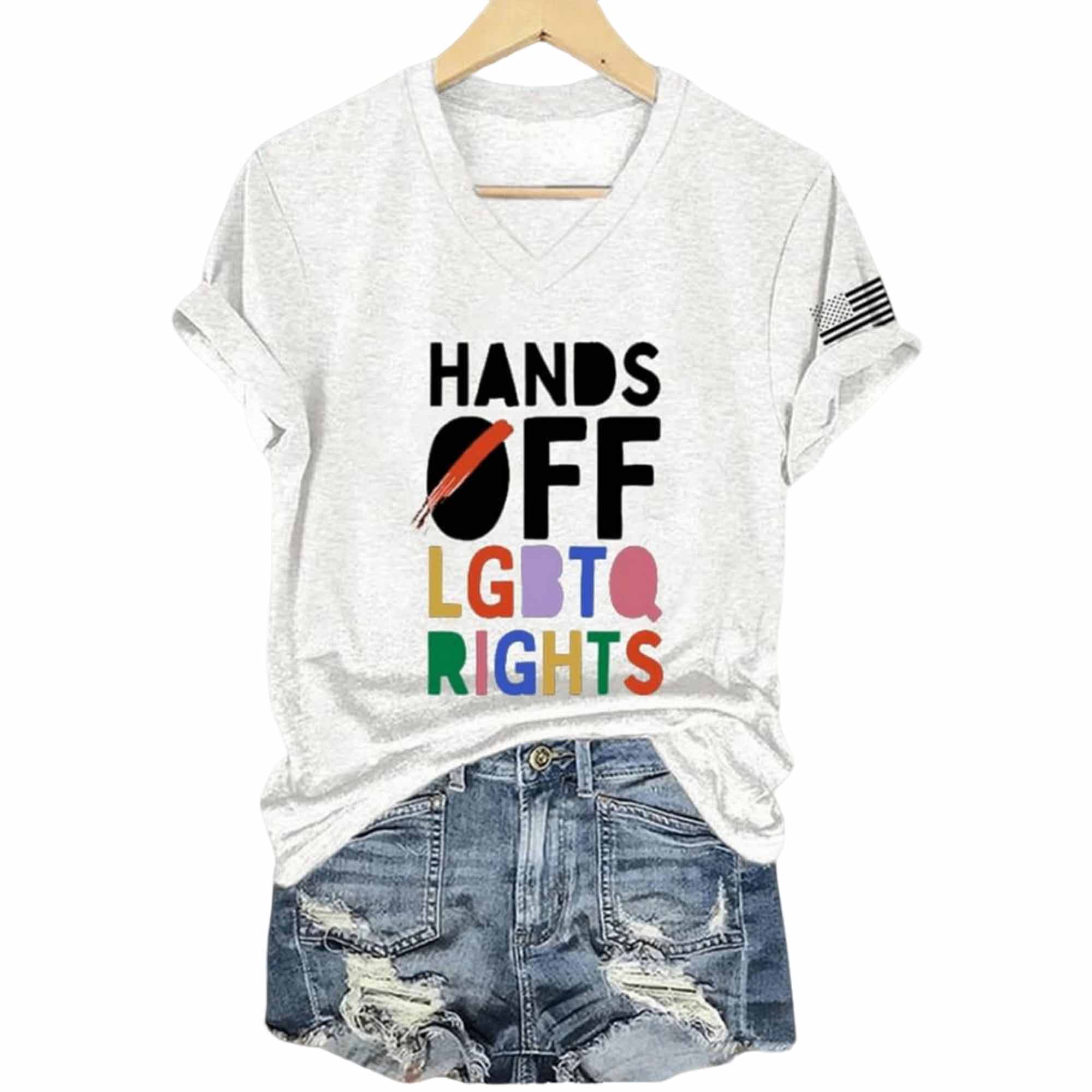 Retro Hands Of LGBTQ Rights Print T-Shirt Retro Hands Of LGBTQ Rights Print T-Shirt