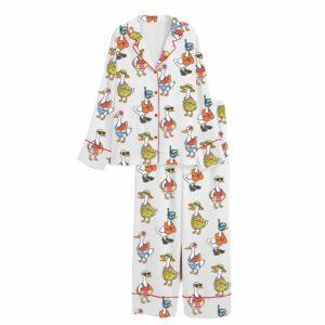Just A Silly Goose Summer Cute Retro Goose Print Satin Pajama Set Just A Silly Goose Summer Cute Retro Goose Print Satin Pajama Set