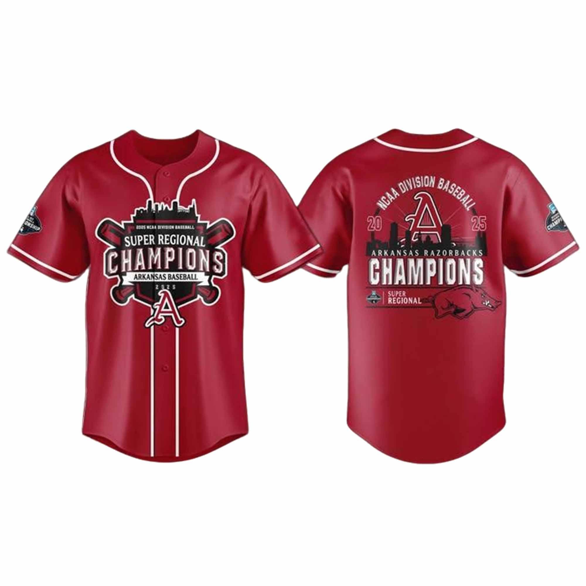 Arkansas Omahogs Super Regional Champions Division Baseball Jersey 2025 Arkansas Omahogs Super Regional Champions Division Baseball Jersey 2025