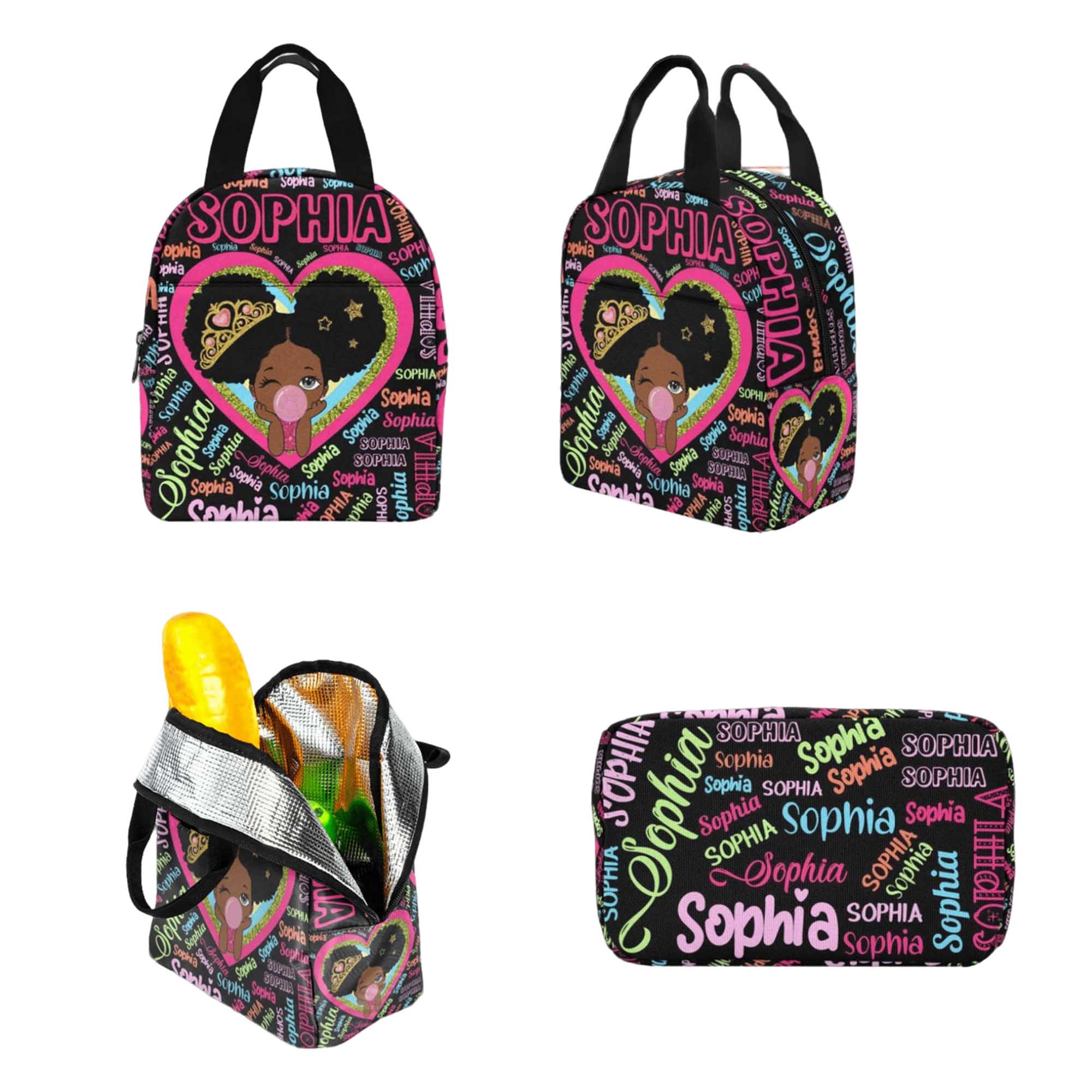 Custom Afro Black Girl Backpack Lunch Bag Custom Afro Black Girl Backpack Lunch Bag