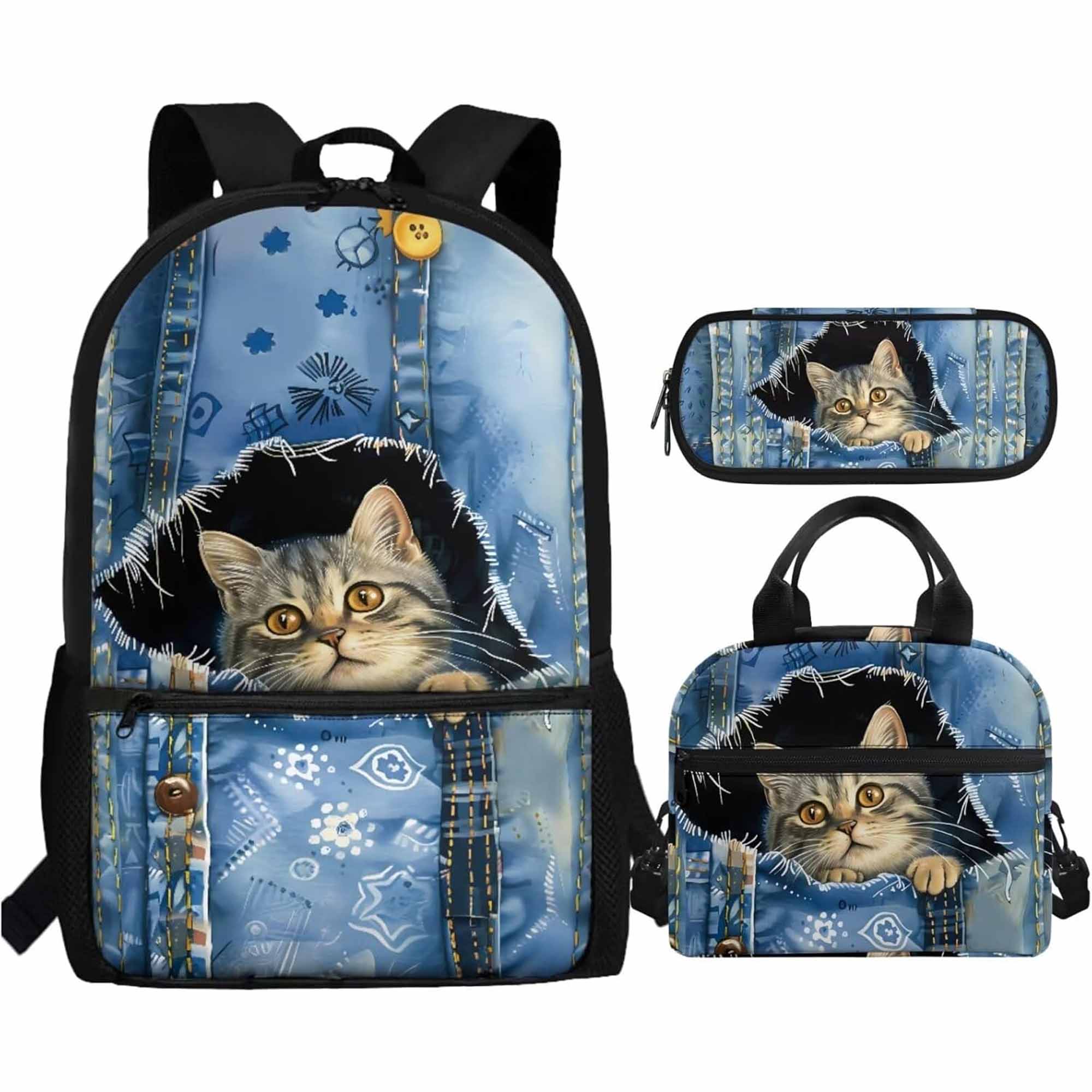 Denim Cat Backpack for School Denim Cat Backpack for School