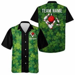Personalized Green Clover Black Retro Bowling Hawaiian Shirt Personalized Green Clover Black Retro Bowling Hawaiian Shirt