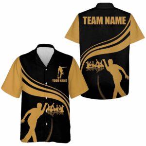 Personalized Hawaiian Bowling Shirt Black And Gold Bowlers Personalized Hawaiian Bowling Shirt Black And Gold Bowlers