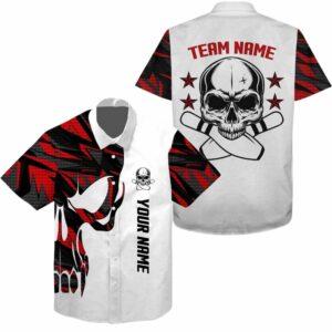 Red And White Skull Bowling Hawaiian Shirt Red And White Skull Bowling Hawaiian Shirt