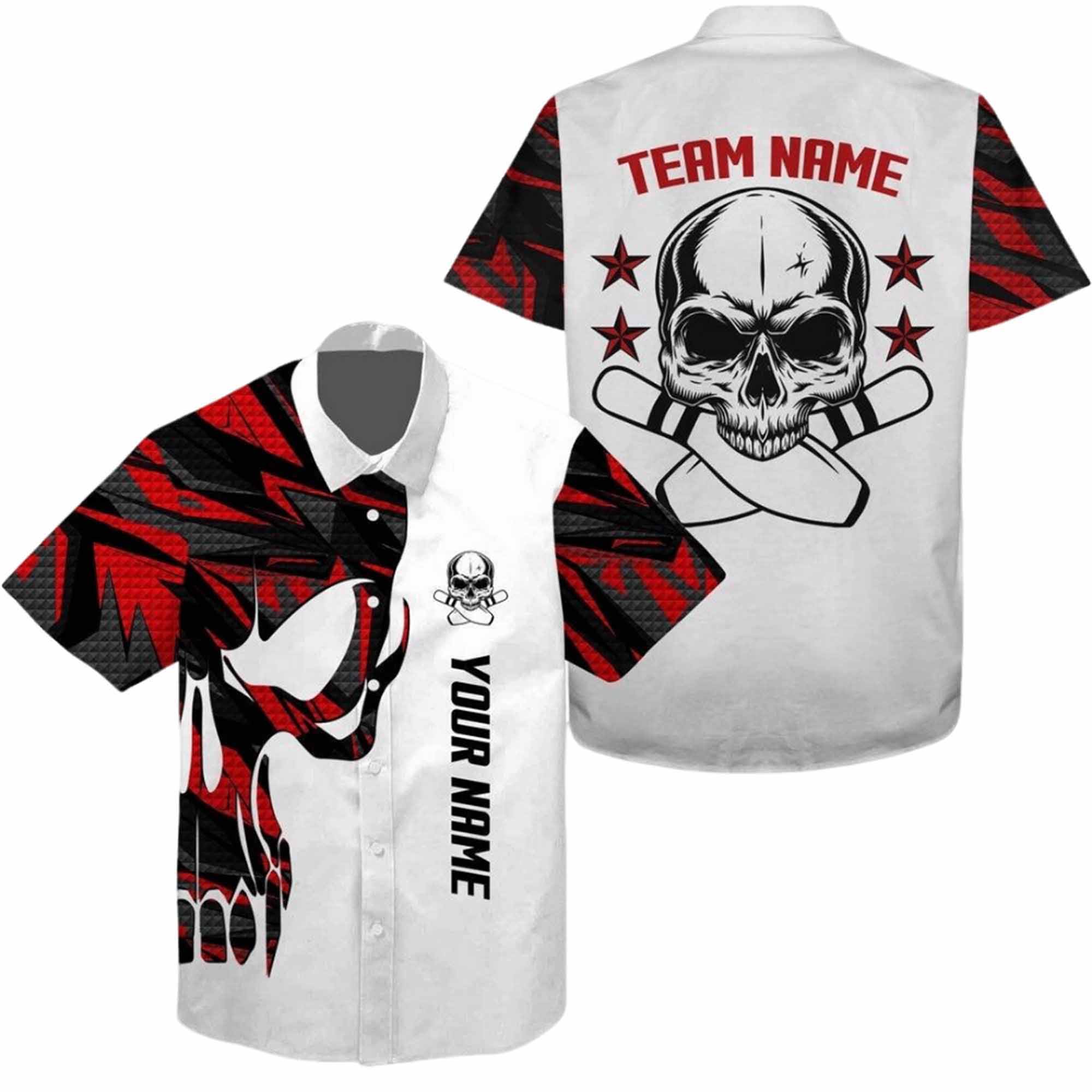 Red And White Skull Bowling Hawaiian Shirt Red And White Skull Bowling Hawaiian Shirt