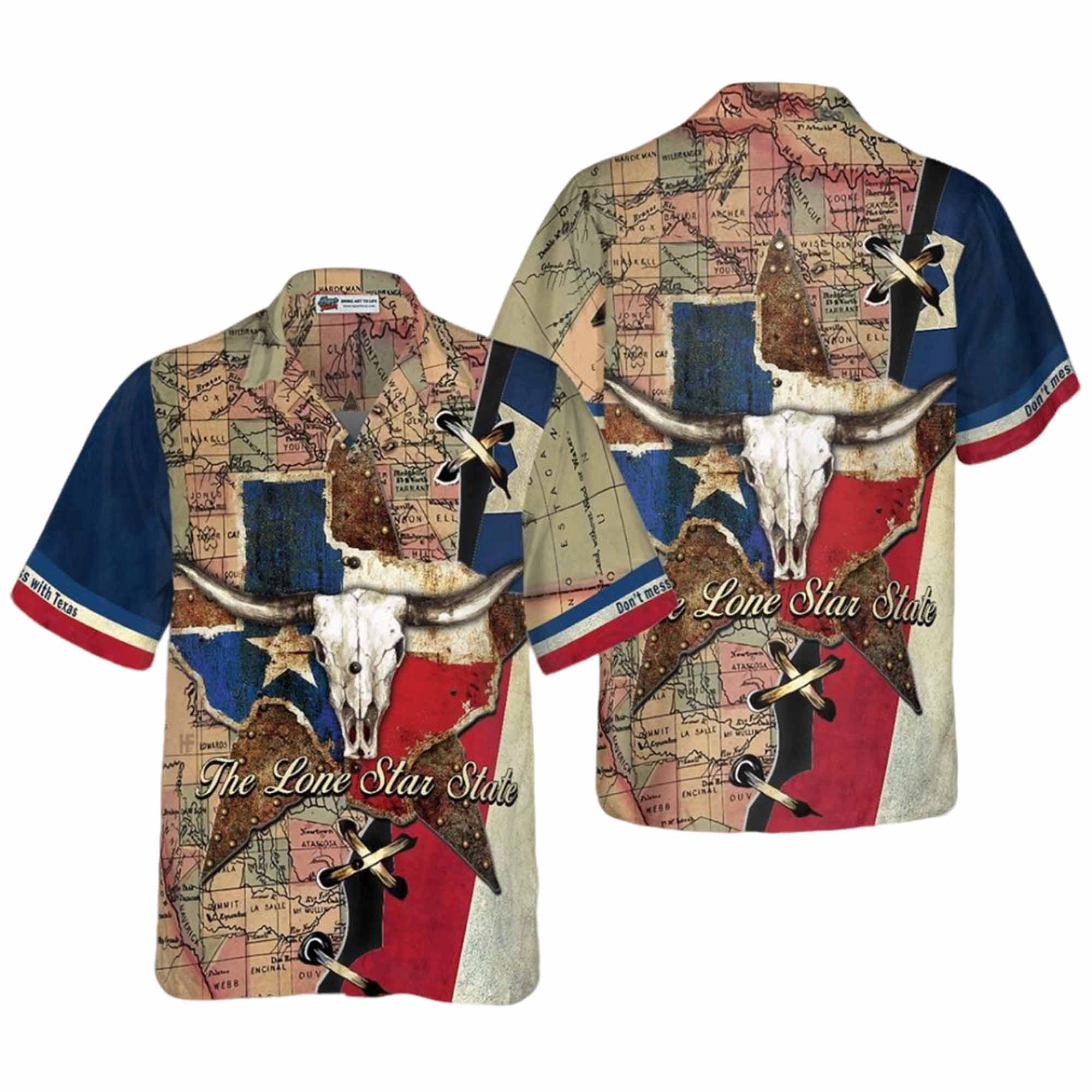 The Lone Star State Map Pattern Texas Longhorns Hawaiian Shirt The Lone Star State Map Pattern Texas Longhorns Hawaiian Shirt
