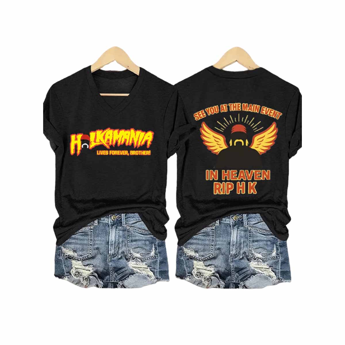 Hulk Hogan Hulkamania See You At The Main Event In Heaven Rip HK V Neck T Shirt Hulk Hogan Hulkamania See You At The Main Event In Heaven Rip HK V-Neck T-Shirt