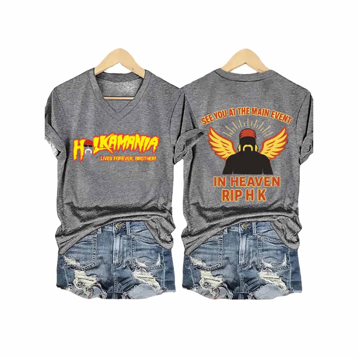 Hulk Hogan Hulkamania See You At The Main Event In Heaven Rip HK V-Neck T-Shirt Hulk Hogan Hulkamania See You At The Main Event In Heaven Rip HK V-Neck T-Shirt