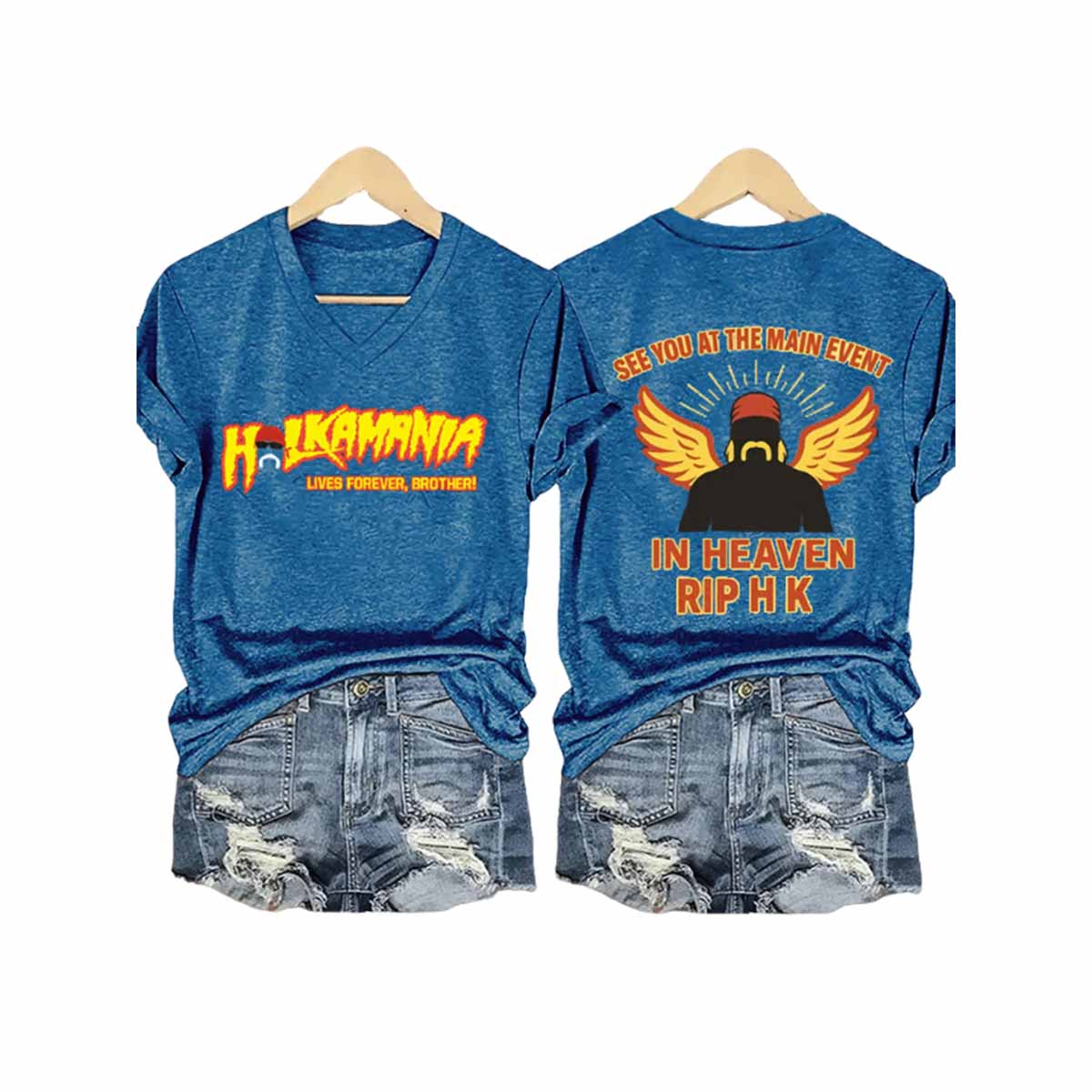 Hulk Hogan Hulkamania See You At The Main Event In Heaven Rip HK V-Neck T-Shirt Hulk Hogan Hulkamania See You At The Main Event In Heaven Rip HK V-Neck T-Shirt