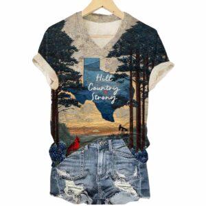 Texas Hill Country Strong Printed V-Neck T-Shirt Texas Hill Country Strong Printed V-Neck T-Shirt