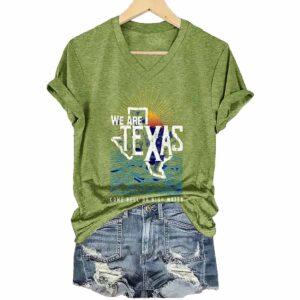 V Neck Retro Texas Strong We Are Texas Come Hell Or High Water Print T Shirt