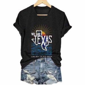 V Neck Retro Texas Strong We Are Texas Come Hell Or High Water Print T Shirt