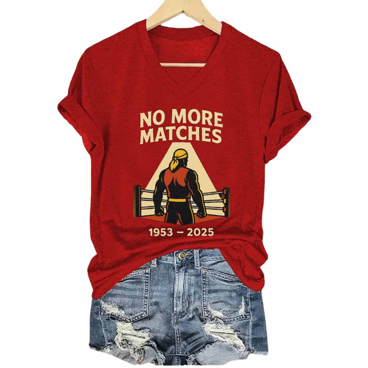 Women’s Hulk Hogan No More Matches 1953 2025 Print V-Neck T-Shirt Women’s Hulk Hogan No More Matches 1953 2025 Print V-Neck T-Shirt