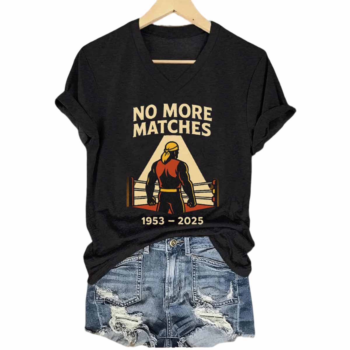 Women’s Hulk Hogan No More Matches 1953 2025 Print V-Neck T-Shirt Women’s Hulk Hogan No More Matches 1953 2025 Print V-Neck T-Shirt