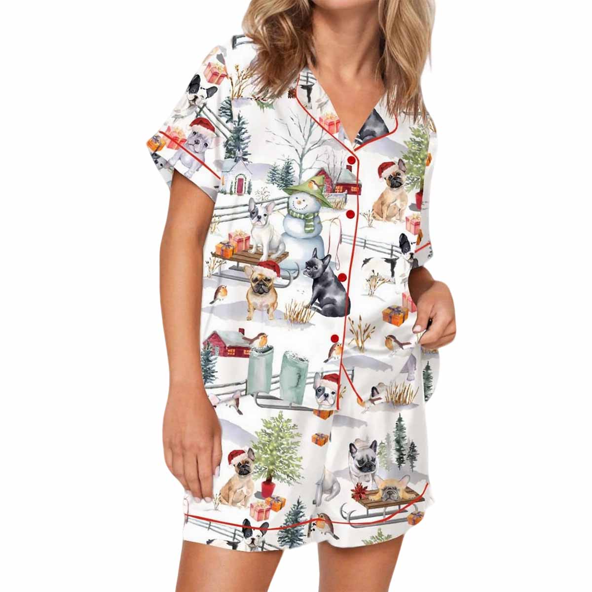 Christmas French Bulldog Silky Satin Pajama Set Christmas French Bulldog Silky Satin Pajama Set
