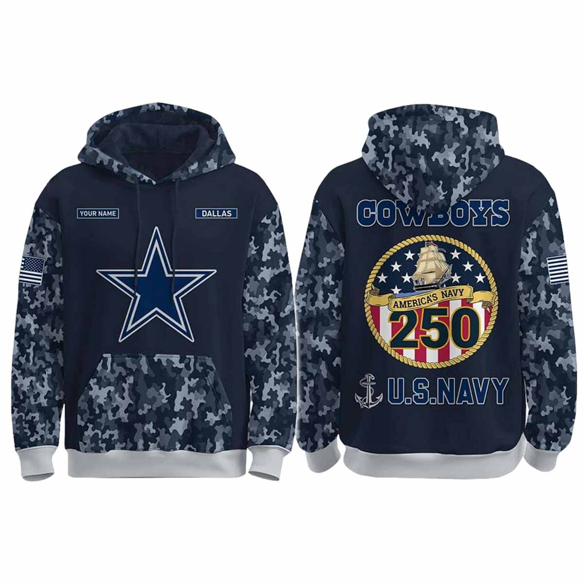 Cowboys US Navy 250th Birthday Celebration Night Game 2025 Hoodie Cowboys US Navy 250th Birthday Celebration Night Game 2025 Hoodie
