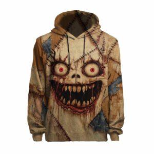 Halloween Horror Bloody Face Stitching Print Cosplay Casual Hoodie