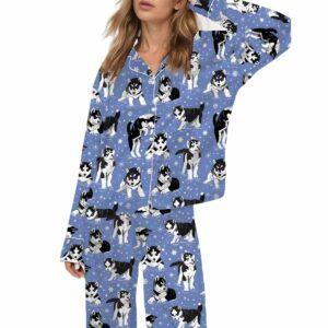 Husky And Snowflakes Silky Satin Pajama Set Husky And Snowflakes Silky Satin Pajama Set