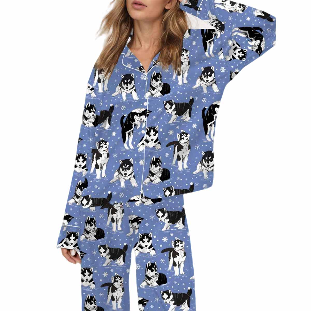 Husky And Snowflakes Silky Satin Pajama Set Husky And Snowflakes Silky Satin Pajama Set