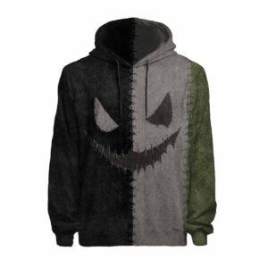 Jack Skellington Face Stitching Halloween Horror Print Cosplay Casual Hoodie Jack Skellington Face Stitching Halloween Horror Print Cosplay Casual Hoodie