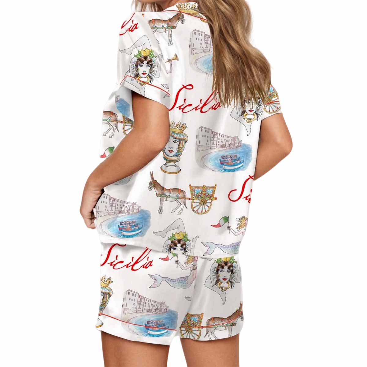 Sicily Italy Travel Silky Satin Pajama Set Sicily Italy Travel Silky Satin Pajama Set