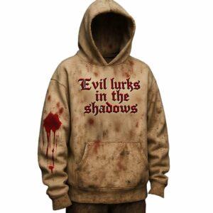 Vintage Horror Bloody Evil Lurks In The Shadows Halloween Hoodie