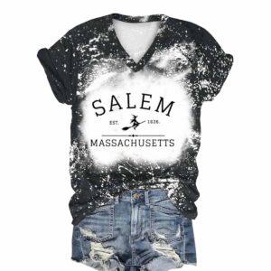 Women's Salem Massachusetts Tie Dye Print V Neck T Shirt
